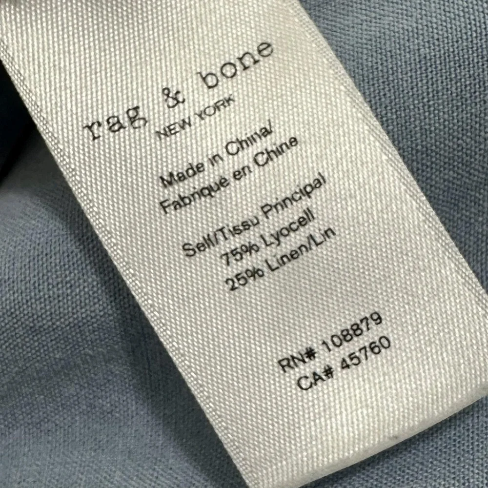 Rag & Bone Womens M Blue Lyocell Linen Utility Jumpsuit Wide Leg Belted Collared